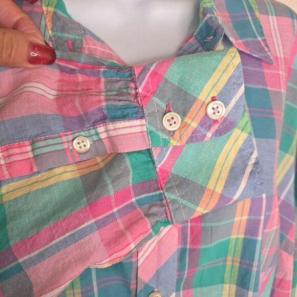 Talbots Classic Cotton Button Up Shirt - Madras Plaid Blouse Size 1X - Picture 5 of 7